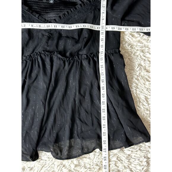 Torrid Women Size 1(1X) Black V Neck Elastic Waist Flouncy 3/4 Sleeve Top Blouse - Picture 4 of 9